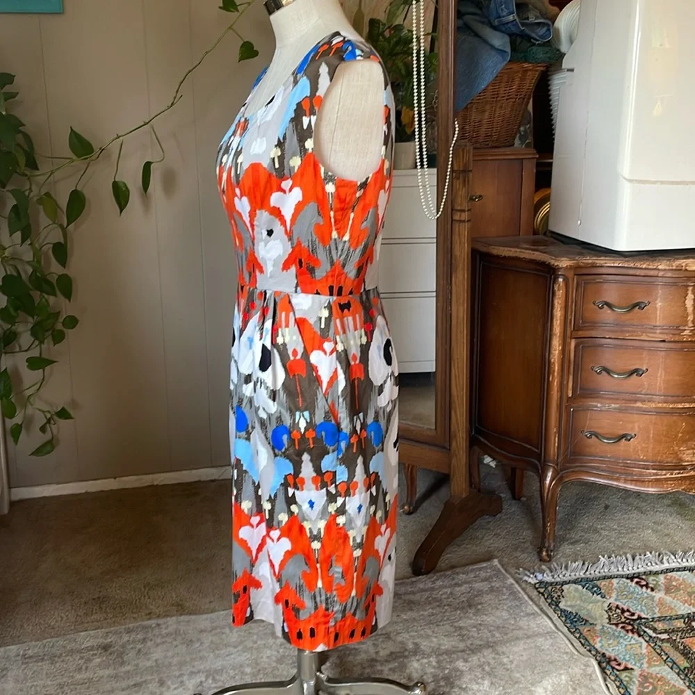 Maggy London Blue & Orange Geometric Print Sleeveless Women's Sheath Dress Sz 14 - Picture 2 of 11